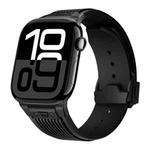 For Apple Watch Series 10 42mm Vertical Texture Black Buckle Elastic Silicone Watch Band(Black)