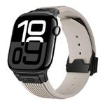 For Apple Watch Series 10 42mm Vertical Texture Black Buckle Elastic Silicone Watch Band(Starlight)