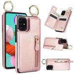 For Samsung Galaxy A51 4G Litchi Texture Zipper Double Buckle Card Bag Phone Case(Rose Gold)