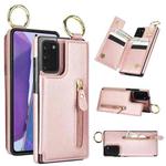 For Samsung Galaxy Note20 Litchi Texture Zipper Double Buckle Card Bag Phone Case(Rose Gold)