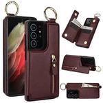 For Samsung Galaxy S21 Ultra 5G Litchi Texture Zipper Double Buckle Card Bag Phone Case(Maroon Red)