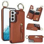 For Samsung Galaxy S22+ 5G Litchi Texture Zipper Double Buckle Card Bag Phone Case(Brown)
