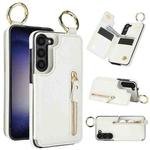 For Samsung Galaxy S23 5G Litchi Texture Zipper Double Buckle Card Bag Phone Case(White)
