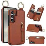For Samsung Galaxy S24 5G Litchi Texture Zipper Double Buckle Card Bag Phone Case(Brown)