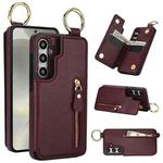 For Samsung Galaxy S24 5G Litchi Texture Zipper Double Buckle Card Bag Phone Case(Maroon Red)