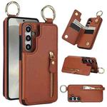 For Samsung Galaxy S24+ 5G Litchi Texture Zipper Double Buckle Card Bag Phone Case(Brown)