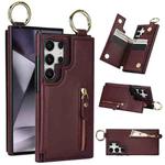 For Samsung Galaxy S24 Ultra 5G Litchi Texture Zipper Double Buckle Card Bag Phone Case(Maroon Red)