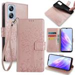 For Blackview A52 Tree & Deer Embossed Leather Phone Case(Pink)