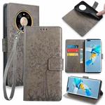 For Huawei Mate 40 Pro Tree & Deer Embossed Leather Phone Case(Grey)