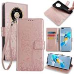 For Huawei Mate 40 Pro Tree & Deer Embossed Leather Phone Case(Rose Gold)