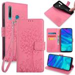 For Huawei P Smart+ 2019 / Enjoy 9S Tree & Deer Embossed Leather Phone Case(Pink)