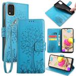 For LG K42 Tree & Deer Embossed Leather Phone Case(Blue)