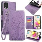 For LG K42 Tree & Deer Embossed Leather Phone Case(Purple)