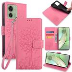 For Motorola Edge 40 5G Tree & Deer Embossed Leather Phone Case(Pink)