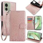 For Motorola Edge 40 5G Tree & Deer Embossed Leather Phone Case(Rose Gold)