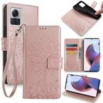 For Motorola Edge X30 Pro 5G Tree & Deer Embossed Leather Phone Case(Rose Gold)