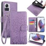 For Motorola Edge X30 Pro 5G Tree & Deer Embossed Leather Phone Case(Purple)