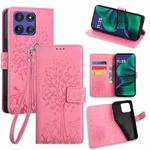 For Motorola Moto G Stylus 5G 2025 Tree & Deer Embossed Leather Phone Case(Pink)