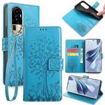 For OPPO Reno10 Pro 5G Tree & Deer Embossed Leather Phone Case(Blue)