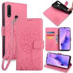 For OPPO A8 / A31 2020 Tree & Deer Embossed Leather Phone Case(Pink)