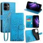 For OPPO Reno13 F 5G / 4G Tree & Deer Embossed Leather Phone Case(Blue)