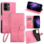 For OPPO Reno13 F 5G / 4G Tree & Deer Embossed Leather Phone Case(Pink)