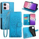 For OPPO A5 Pro 5G Global Tree & Deer Embossed Leather Phone Case(Blue)