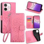 For OPPO A5 Pro 5G Global Tree & Deer Embossed Leather Phone Case(Pink)