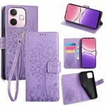 For OPPO A5 Pro 5G Global Tree & Deer Embossed Leather Phone Case(Purple)