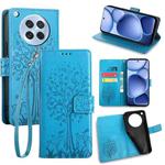 For OPPO Find X8s Tree & Deer Embossed Leather Phone Case(Blue)
