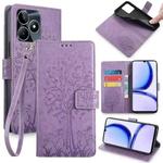 For Realme C53 4G / Narzo N53 4G Tree & Deer Embossed Leather Phone Case(Purple)
