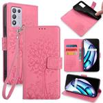 For Realme Q3S Tree & Deer Embossed Leather Phone Case(Pink)