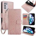 For Realme Q3S Tree & Deer Embossed Leather Phone Case(Rose Gold)