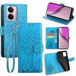 For Realme P3 Pro 5G Global Tree & Deer Embossed Leather Phone Case(Blue)