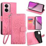 For Realme P3 Pro 5G Global Tree & Deer Embossed Leather Phone Case(Pink)