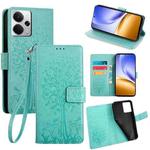 For Realme 14 5G Global Tree & Deer Embossed Leather Phone Case(Green)