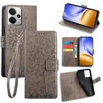 For Realme 14 5G Global Tree & Deer Embossed Leather Phone Case(Grey)