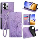For Realme 14 5G Global Tree & Deer Embossed Leather Phone Case(Purple)