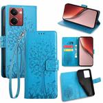 For Realme P3 Ultra 5G Global Tree & Deer Embossed Leather Phone Case(Blue)