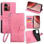 For Realme P3 Ultra 5G Global Tree & Deer Embossed Leather Phone Case(Pink)