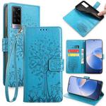 For vivo X60 Tree & Deer Embossed Leather Phone Case(Blue)