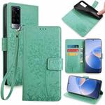 For vivo X60 Tree & Deer Embossed Leather Phone Case(Green)