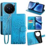 For vivo X200 Pro 5G Tree & Deer Embossed Leather Phone Case(Blue)