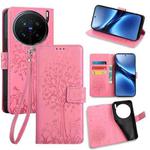 For vivo X200 Pro 5G Tree & Deer Embossed Leather Phone Case(Pink)