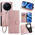 For vivo X200 Pro 5G Tree & Deer Embossed Leather Phone Case(Rose Gold)