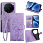 For vivo X200 Pro 5G Tree & Deer Embossed Leather Phone Case(Purple)