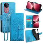 For vivo V50 5G Tree & Deer Embossed Leather Phone Case(Blue)
