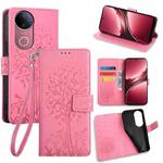 For vivo V50 5G Tree & Deer Embossed Leather Phone Case(Pink)