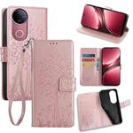 For vivo V50 5G Tree & Deer Embossed Leather Phone Case(Rose Gold)