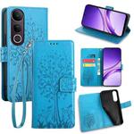 For vivo V50 Lite 5G Tree & Deer Embossed Leather Phone Case(Blue)